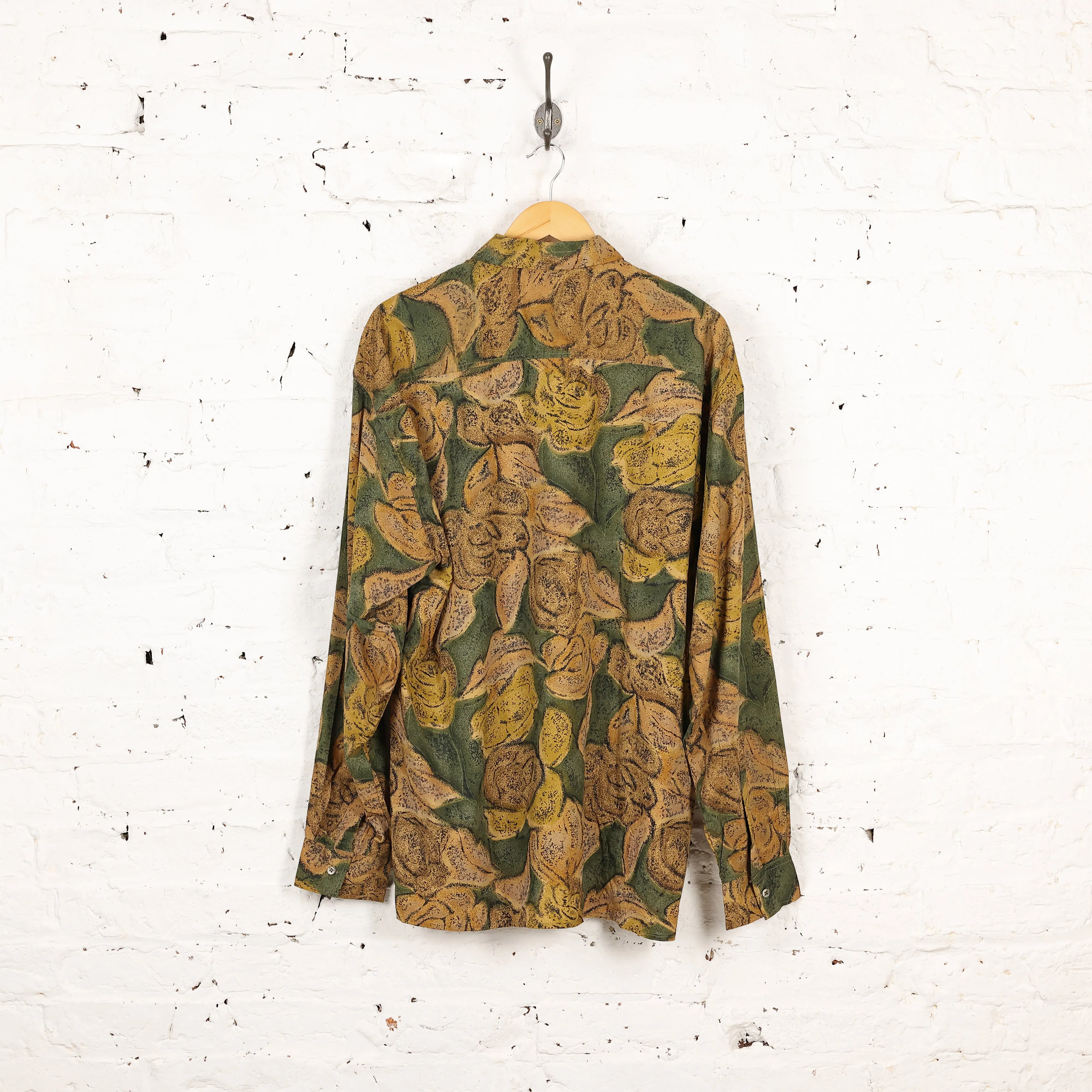 90s Long Sleeve Pattern Shirt - Brown - XL