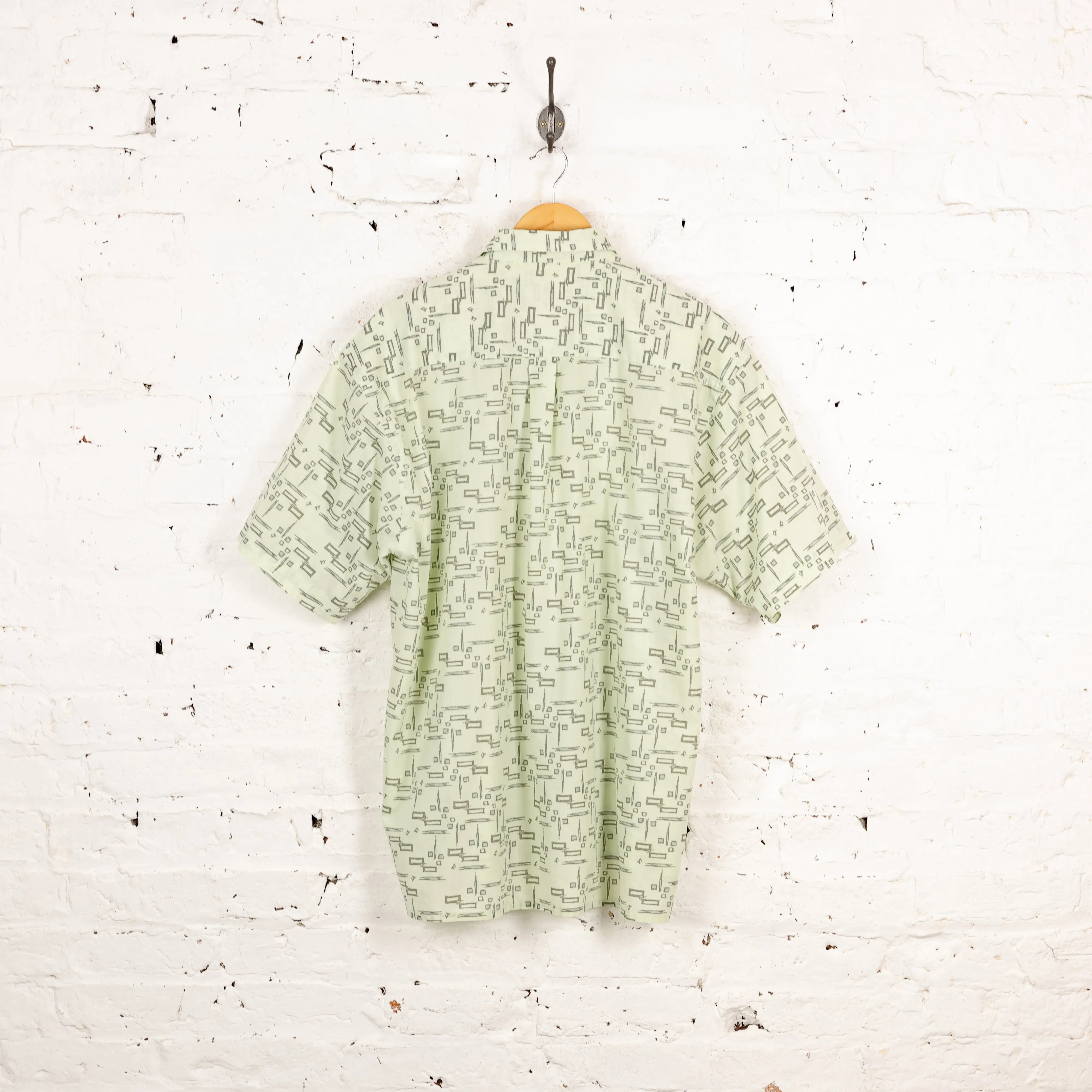 90s Short Sleeve Pattern Shirt - Green - XL