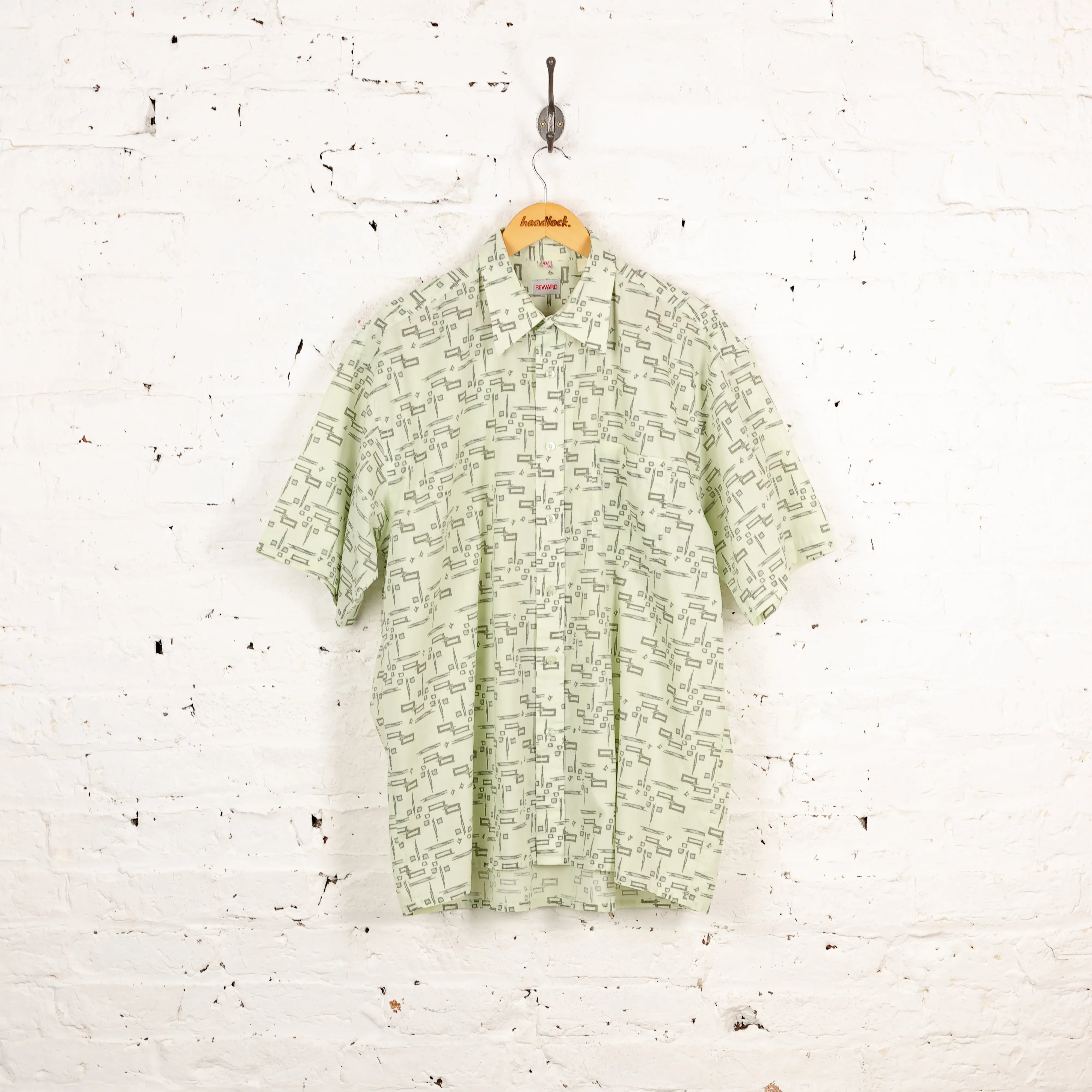 90s Short Sleeve Pattern Shirt - Green - XL
