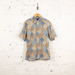90s Squares Pattern Shirt - Beige - M
