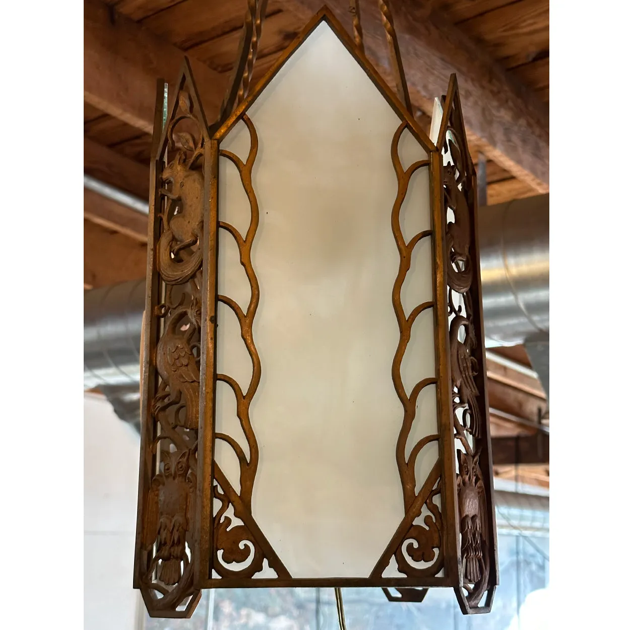 American Albert Sechrist Art Deco Bronze and Glass Four-Light Pendant Light