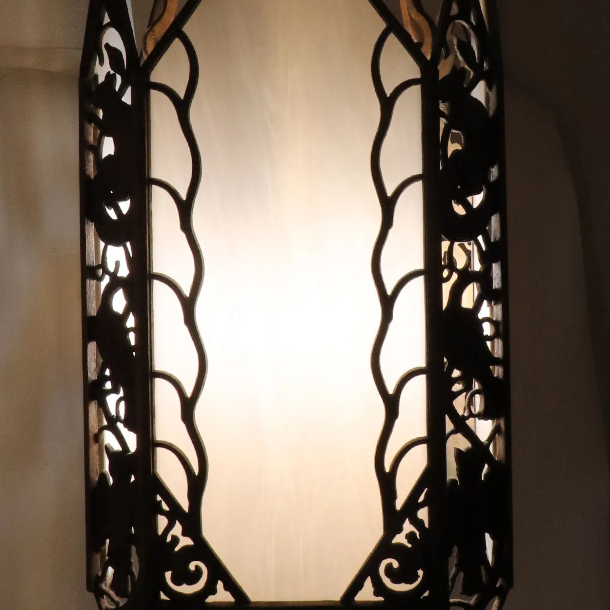 American Albert Sechrist Art Deco Bronze and Glass Four-Light Pendant Light