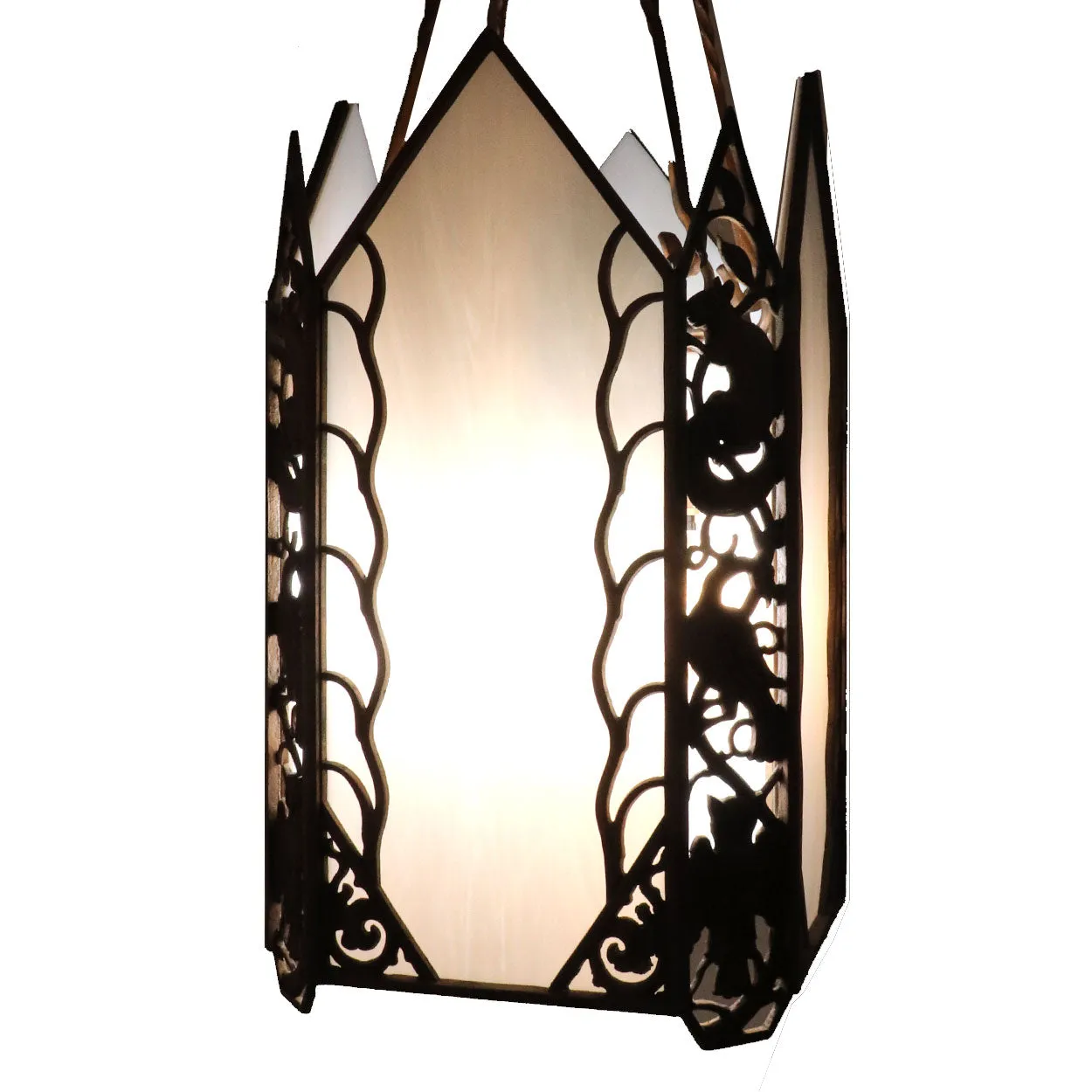 American Albert Sechrist Art Deco Bronze and Glass Four-Light Pendant Light