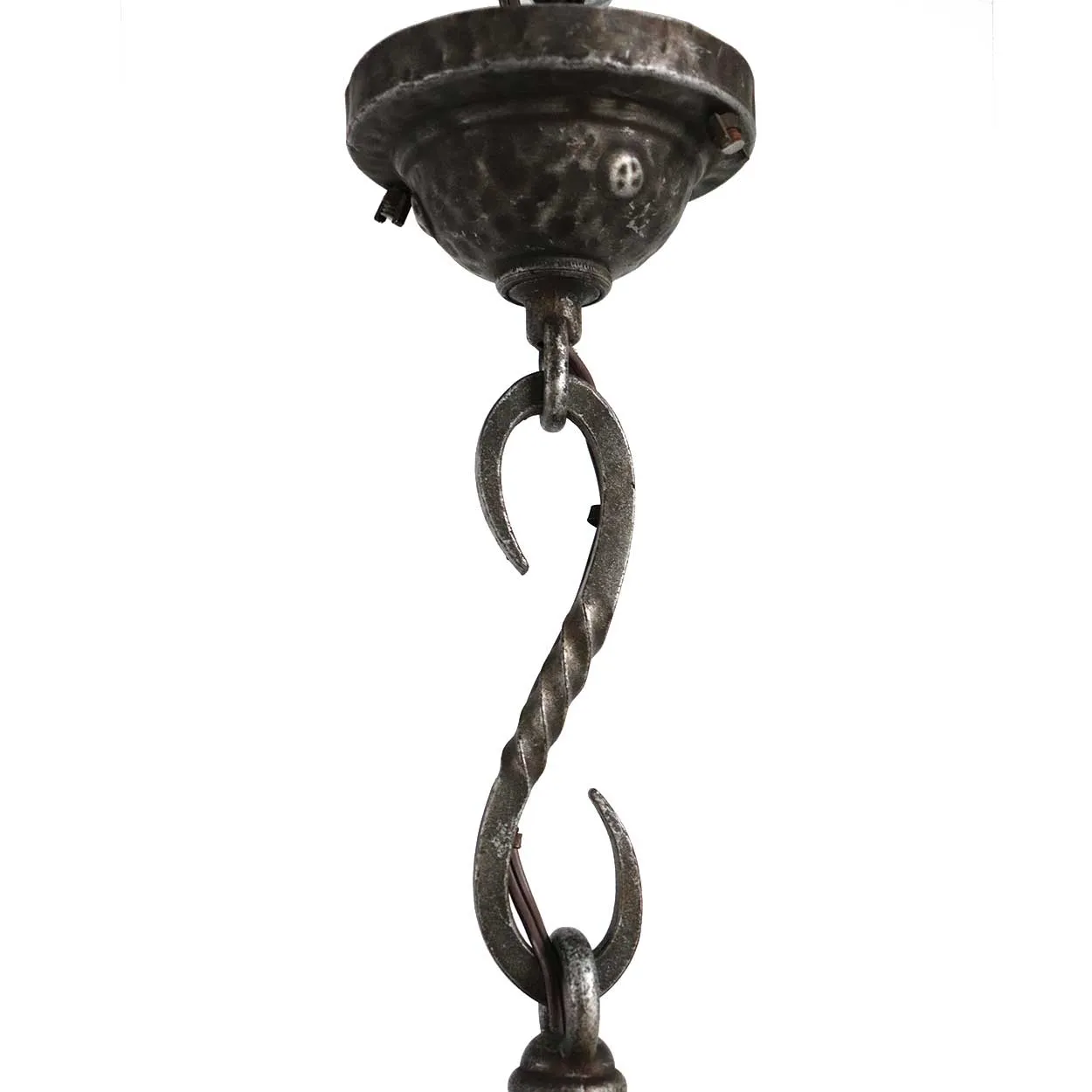 American Albert Sechrist Gothic Revival Wrought Iron and Glass One-Light Pendant Light