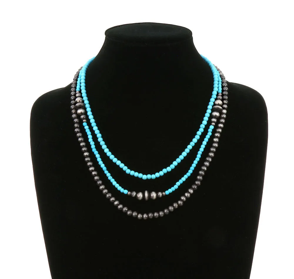Amma 3 Strand Varied Fashion Navajo Turquoise Necklace