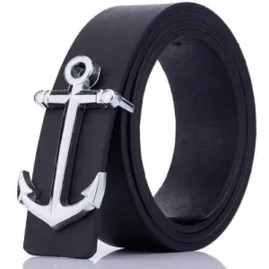 Anchor Shape Plate Buckle Faux Leather Belt - Black
