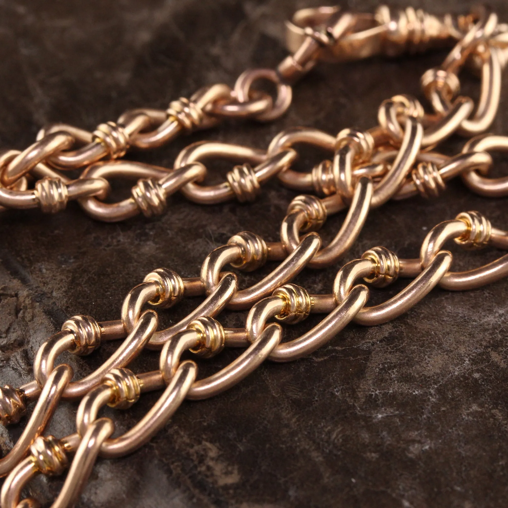 Antique Art Deco 14K Rose Gold Intricate Link Watch Fob Necklace - 12.5 inches