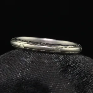 Antique Art Deco 18K White Gold Classic Engraved Wedding Band - Size 6
