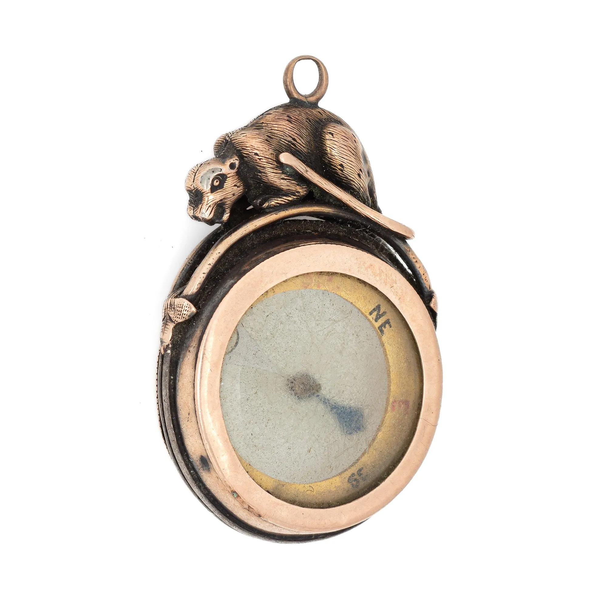 Antique Edwardian Compass Fob 9k Rose Gold Pendant Animal Motif Vintage Jewelry