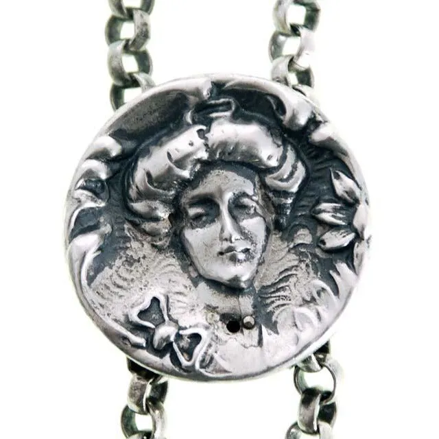 Antique Henryk Winograd .999 Silver Art Nouveau Double Repoussé  Necklace