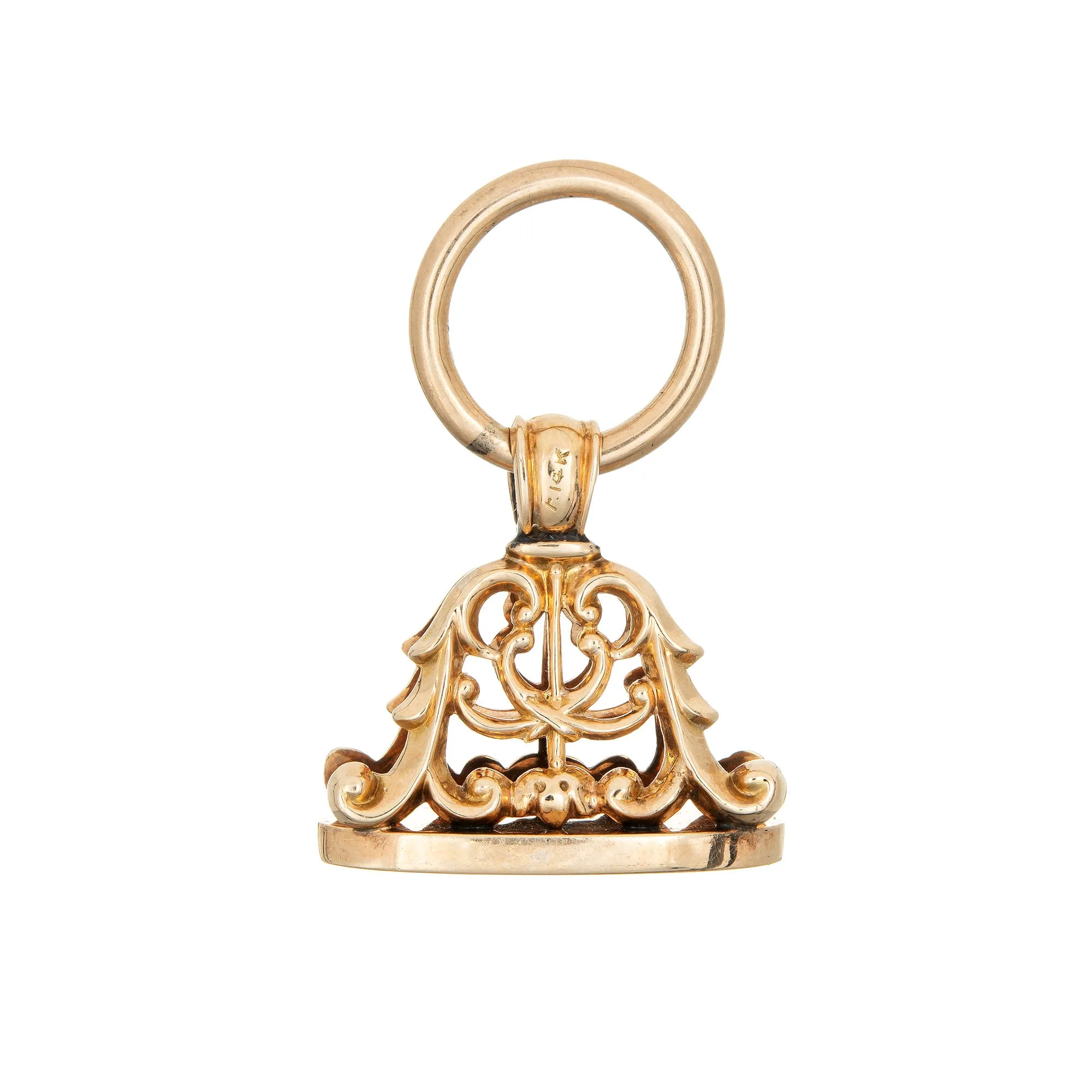 Antique Victorian Ornate Fob 14k Yellow Gold Engraved Charm Seal Vintage Jewelry
