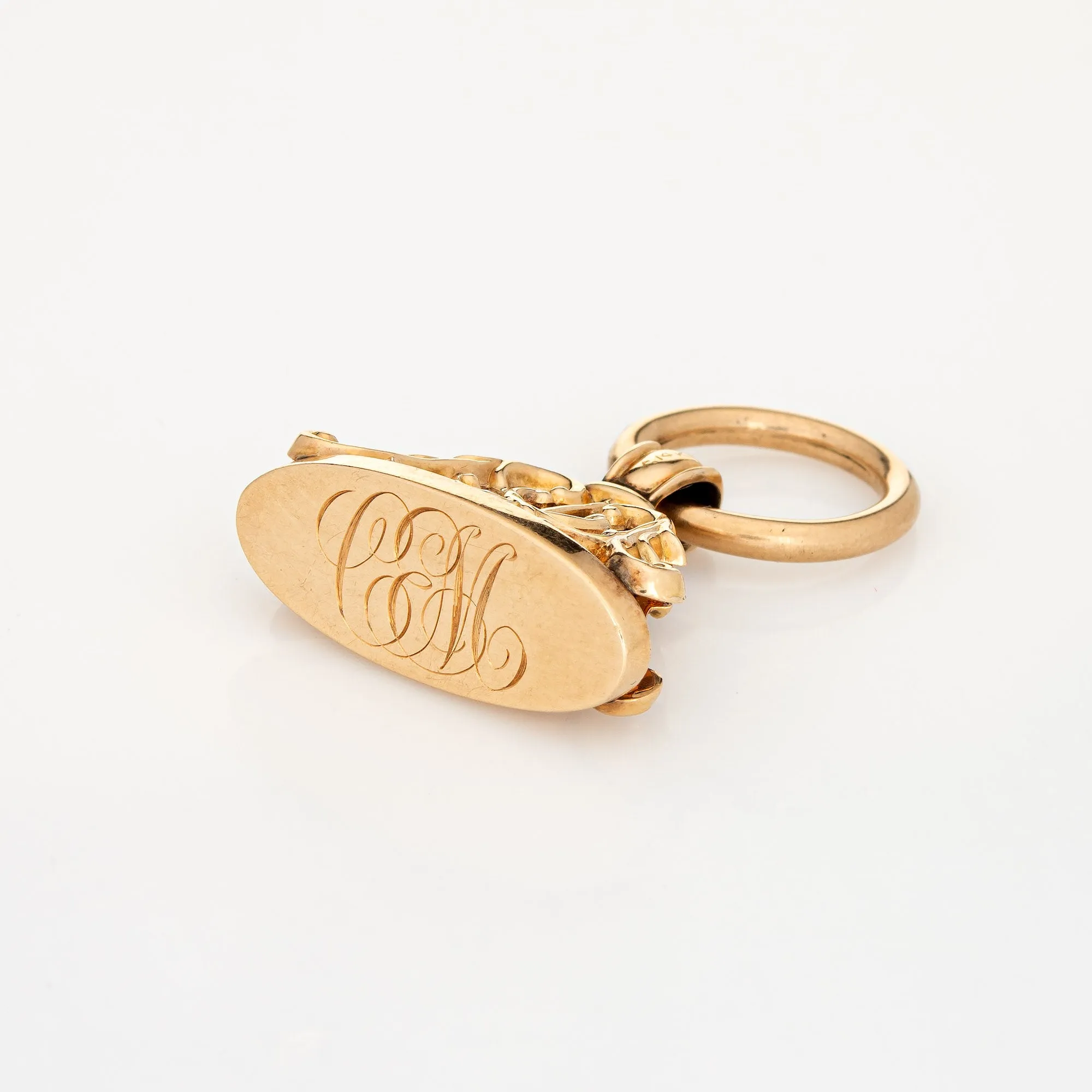 Antique Victorian Ornate Fob 14k Yellow Gold Engraved Charm Seal Vintage Jewelry