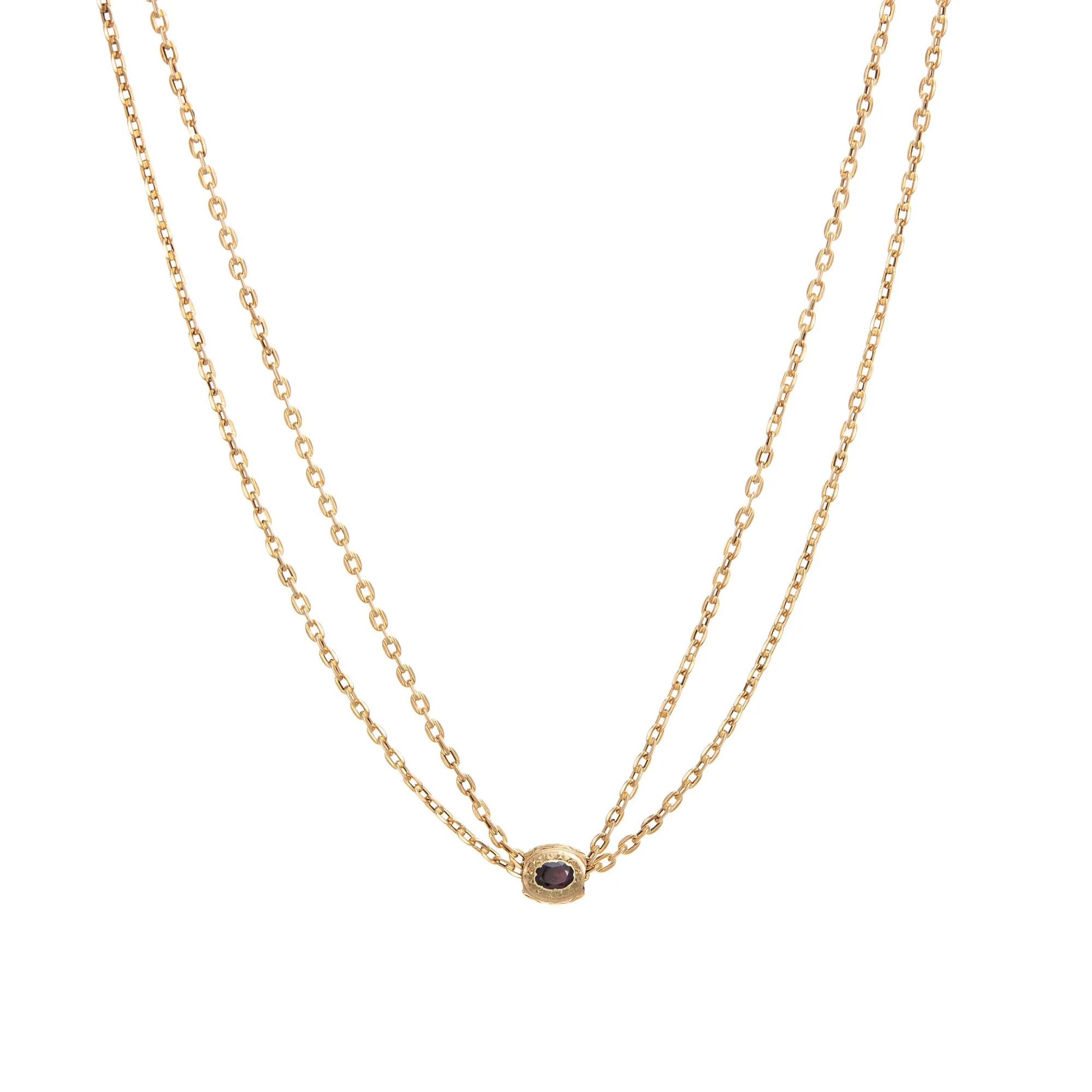 Antique Victorian Slide Chain Necklace 14k Yellow Gold Long 32" Garnet Vintage