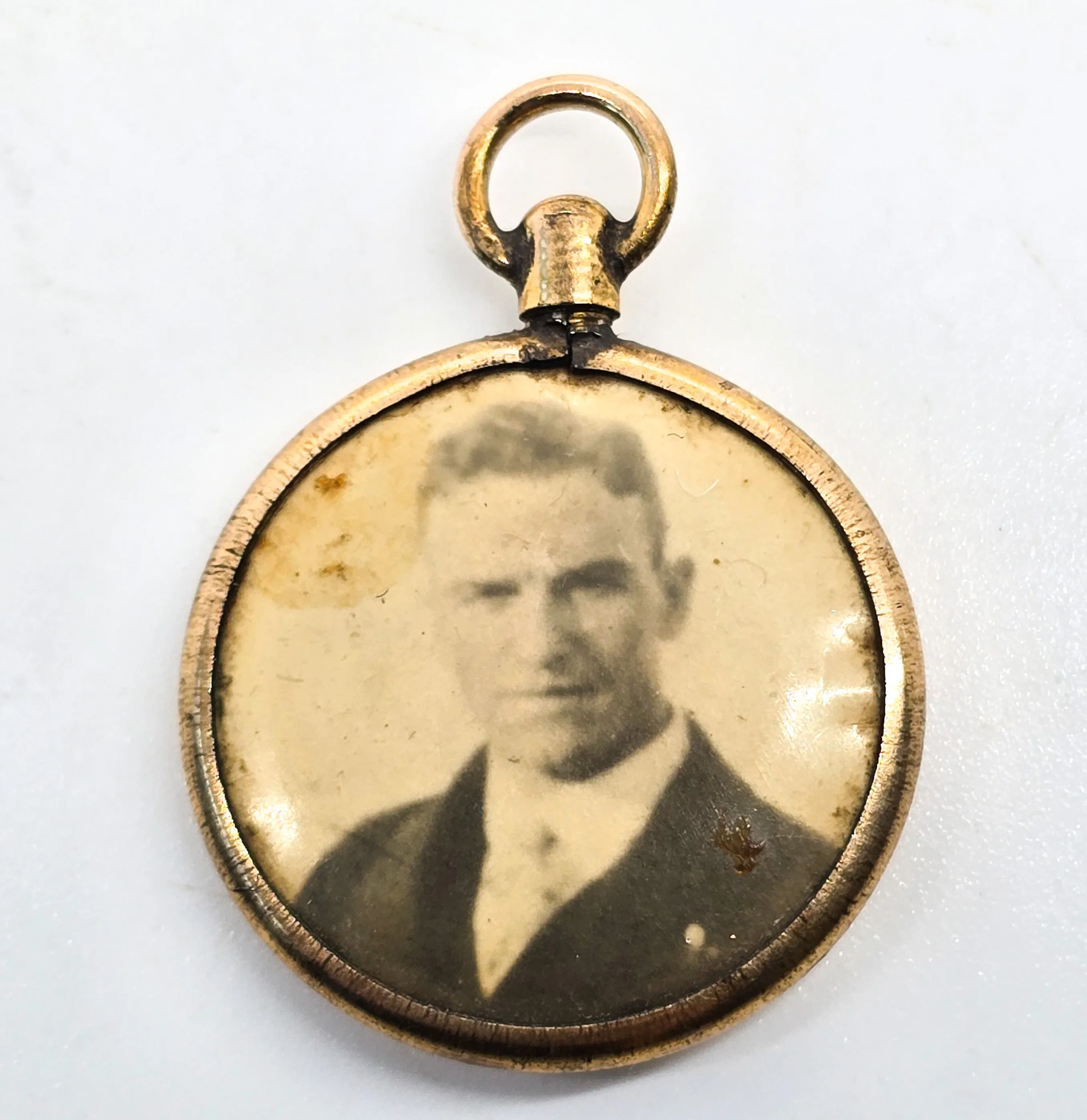 Antique yellow gold filled doubled sided man and women fob charm pendant