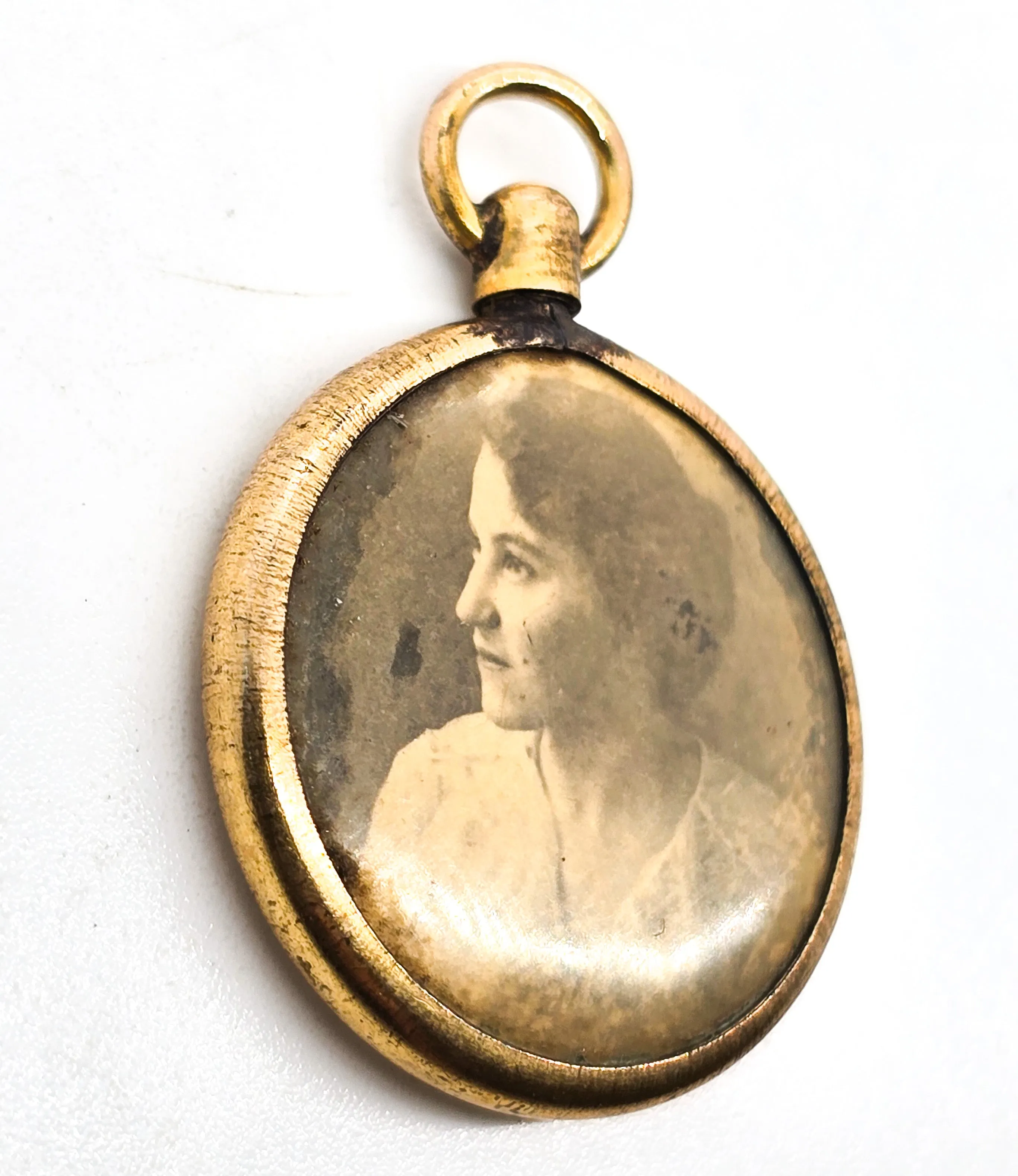 Antique yellow gold filled doubled sided man and women fob charm pendant