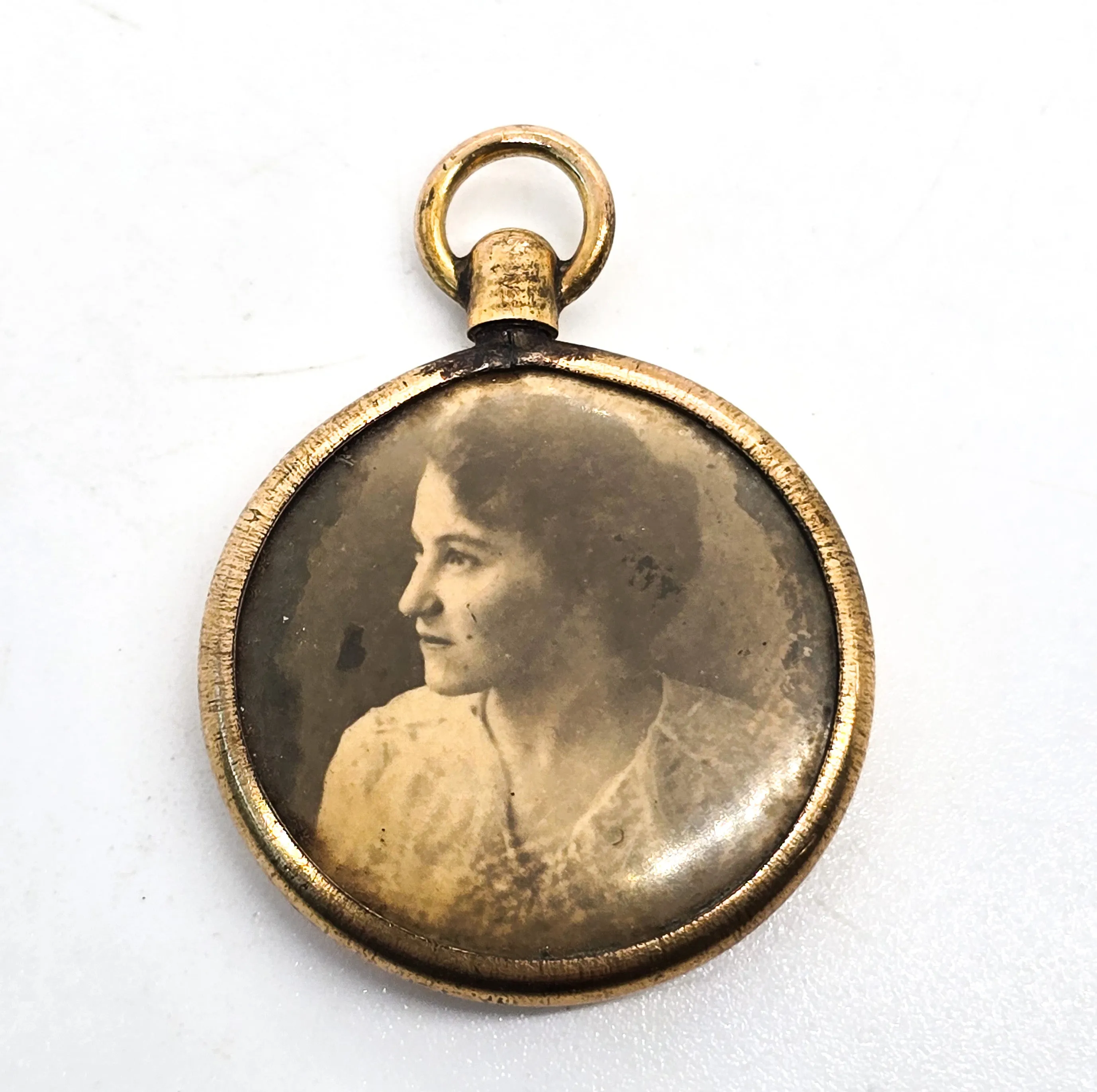 Antique yellow gold filled doubled sided man and women fob charm pendant
