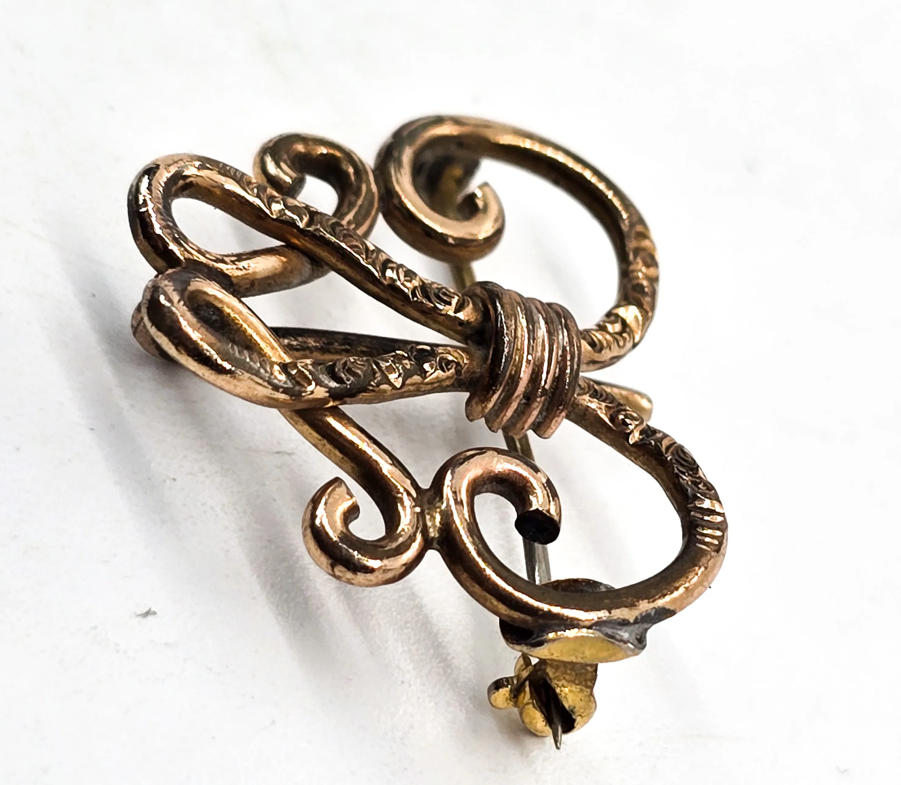 Art Nouveau Antique yellow gold filled embossed watch fob brooch