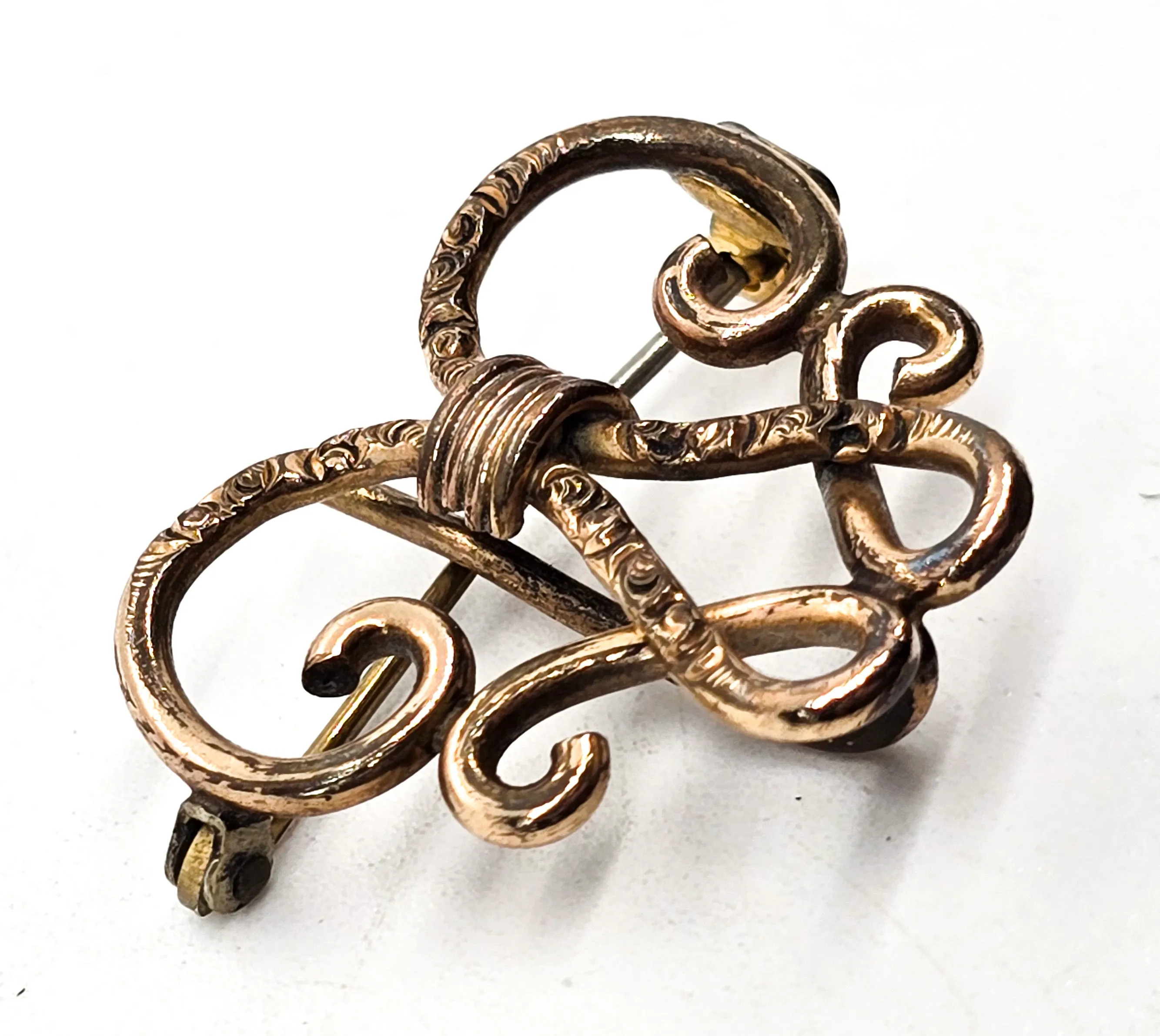 Art Nouveau Antique yellow gold filled embossed watch fob brooch