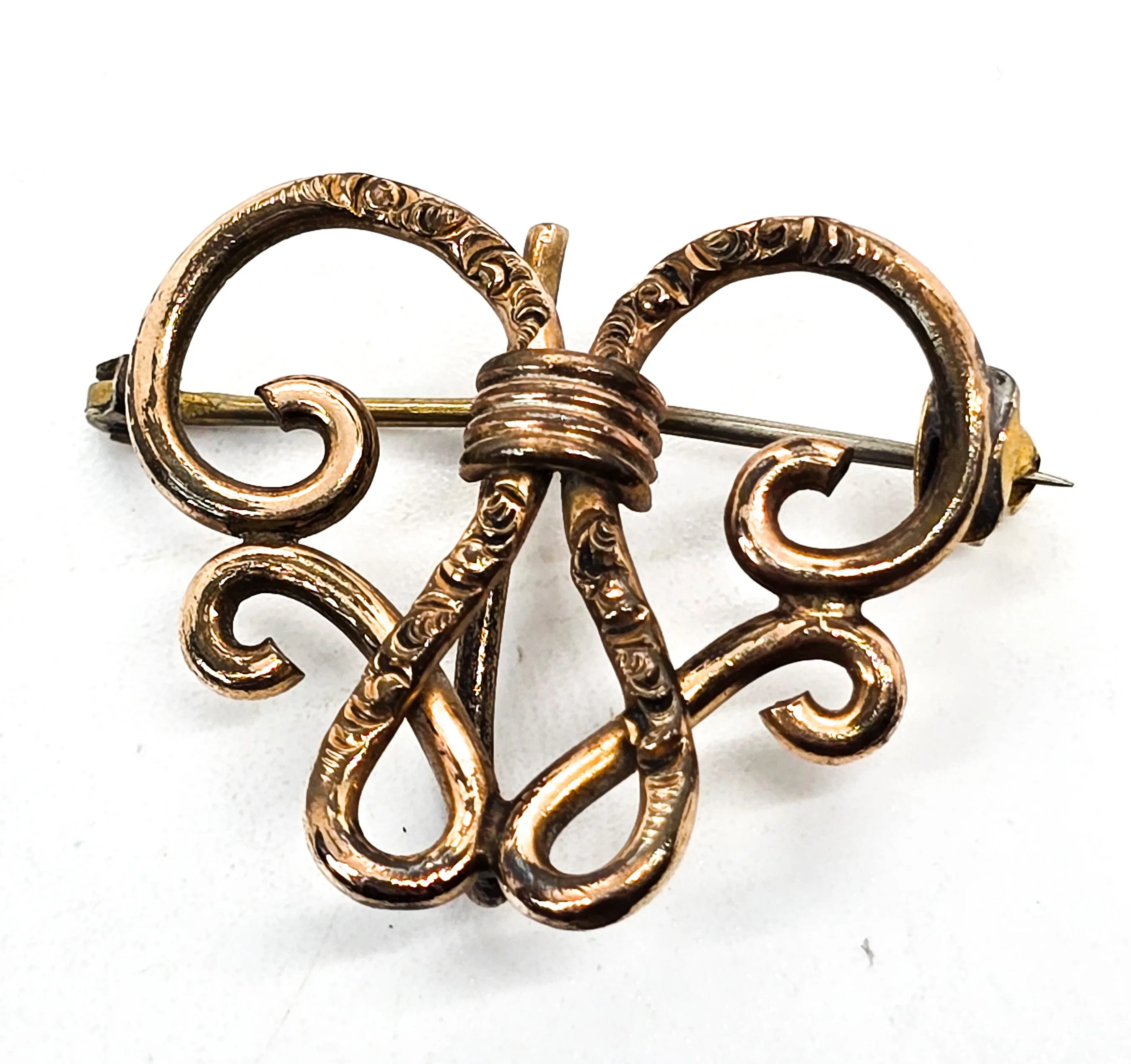 Art Nouveau Antique yellow gold filled embossed watch fob brooch