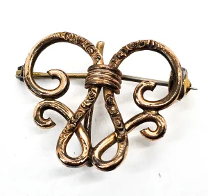 Art Nouveau Antique yellow gold filled embossed watch fob brooch