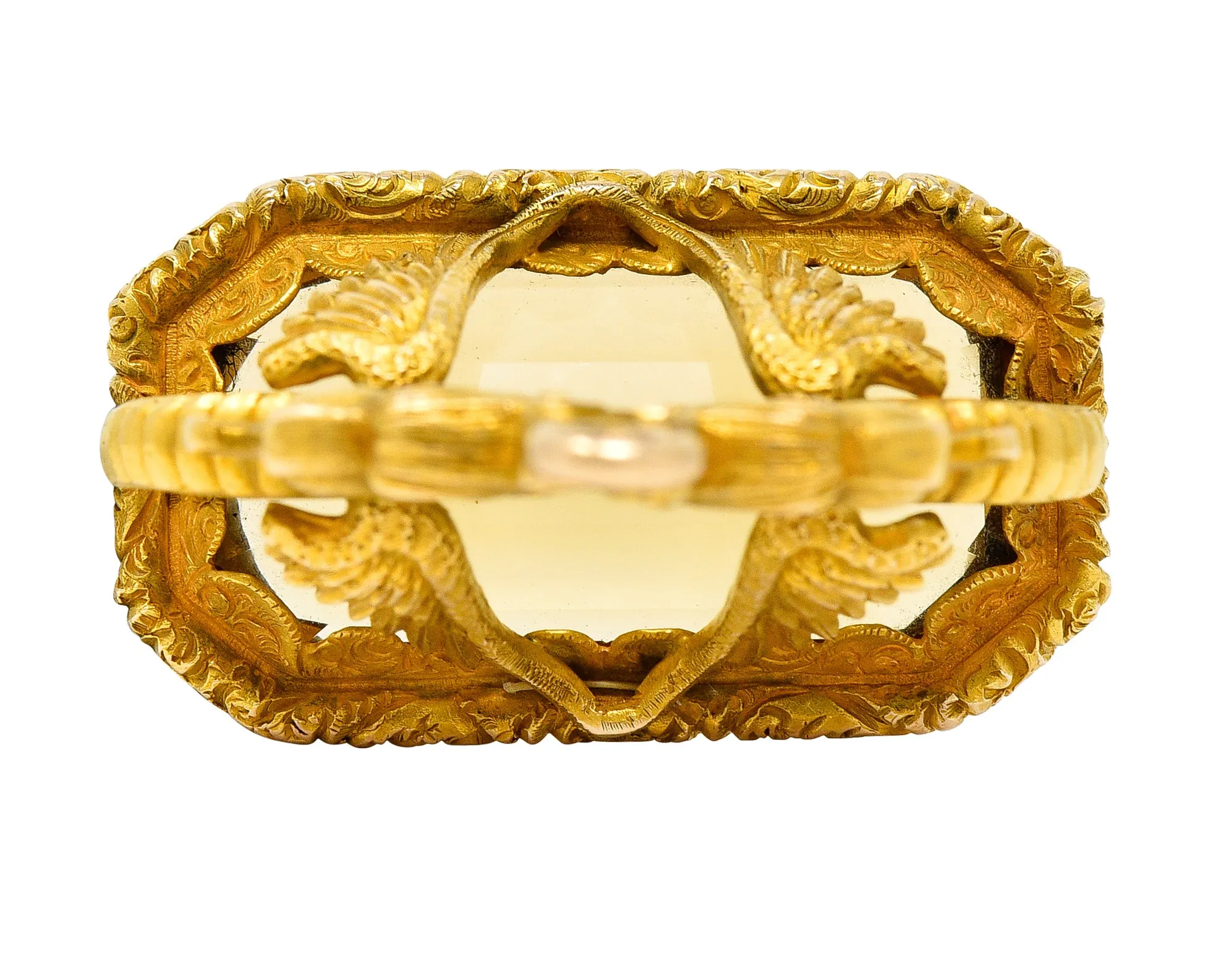 Art Nouveau Citrine 18 Karat Yellow Gold Serpent Dragon Fob Pendant Charm