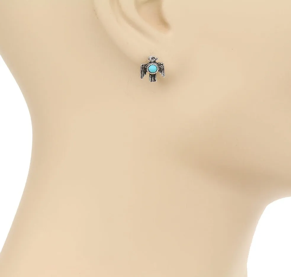 Becca Concho, Thunderbird & Cactus Themed Turquoise Stud Earring Set - 6 pairs