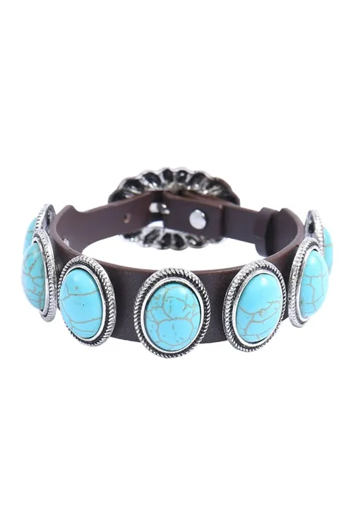Bernalillo Leather Buckle Bracelet - Turquoise