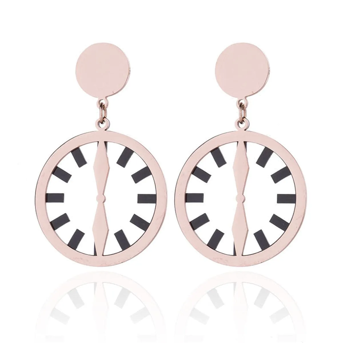 Black & 18K Rose Gold-Plated Clock Drop Earrings