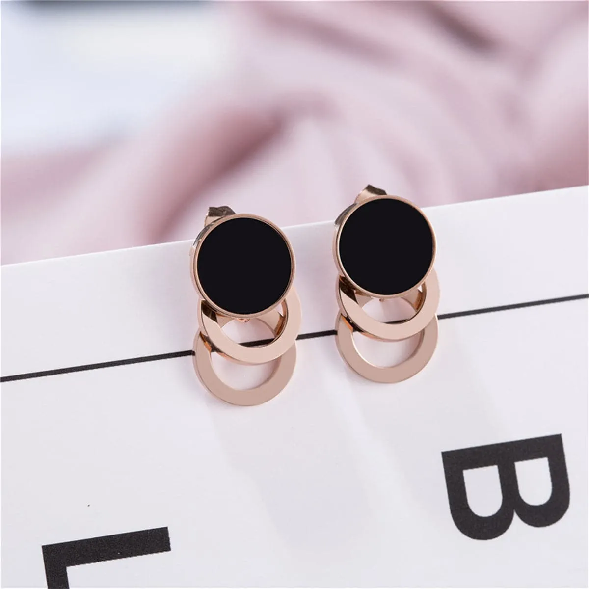 Black & 18K Rose Gold-Plated Link Stud Earrings
