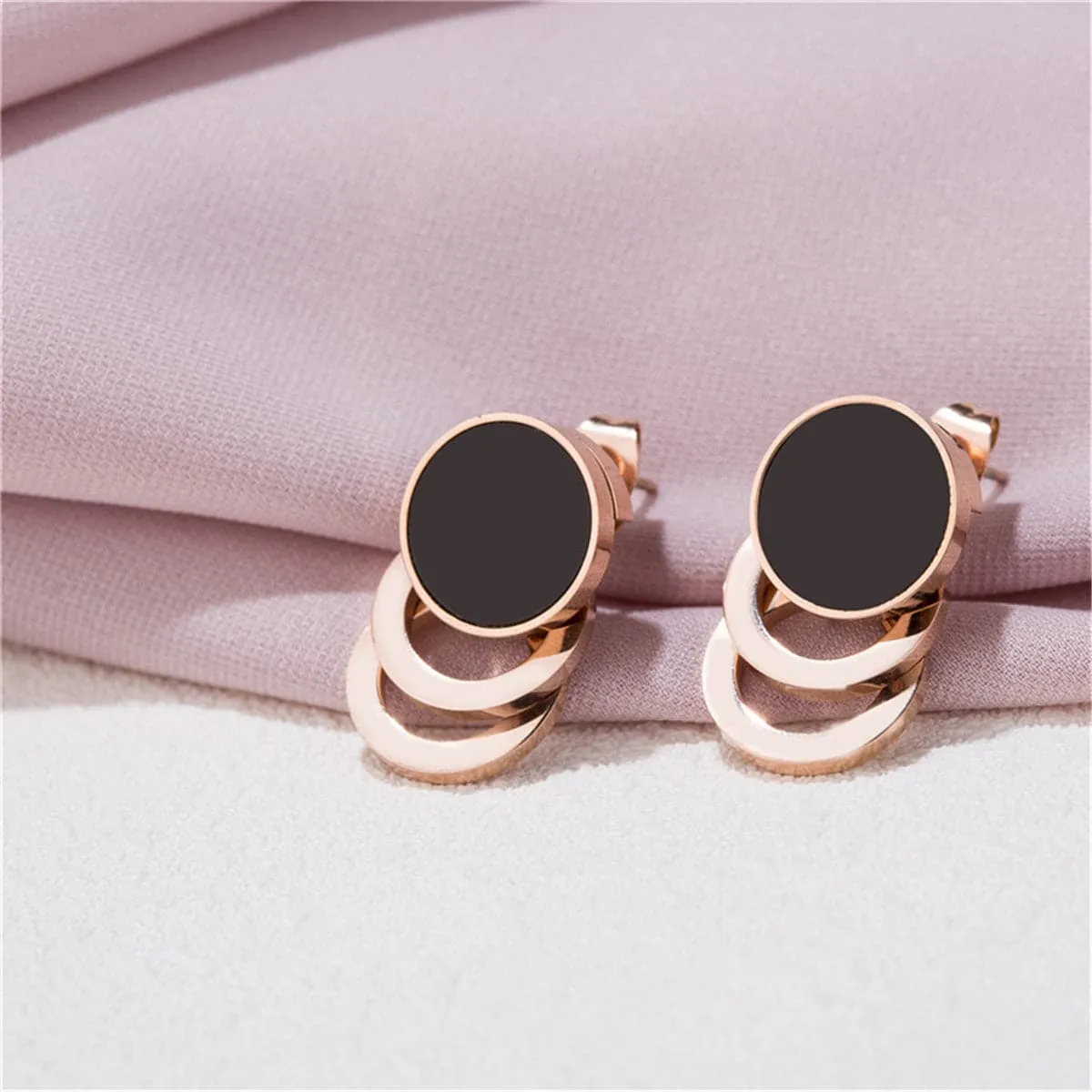 Black & 18K Rose Gold-Plated Link Stud Earrings