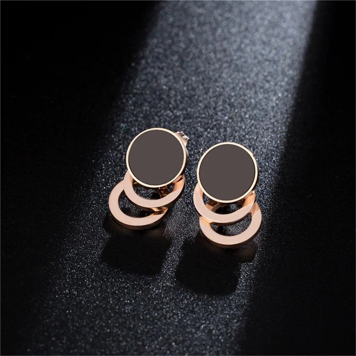 Black & 18K Rose Gold-Plated Link Stud Earrings