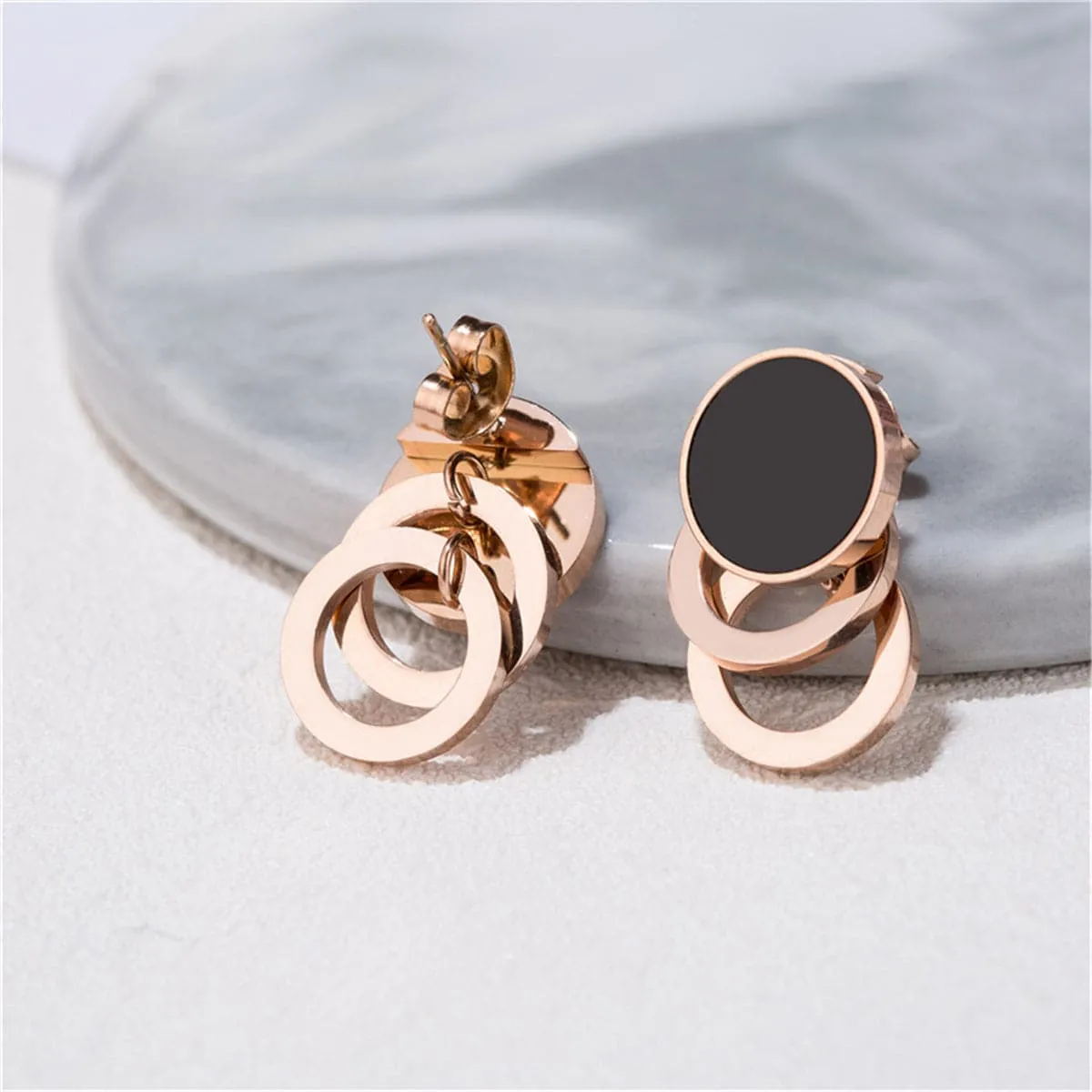 Black & 18K Rose Gold-Plated Link Stud Earrings
