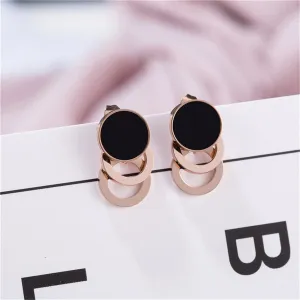 Black & 18K Rose Gold-Plated Link Stud Earrings