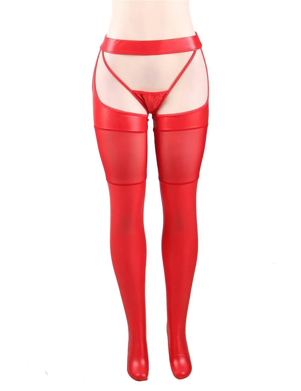 Black & Red Sexy Faux Leather Stockings