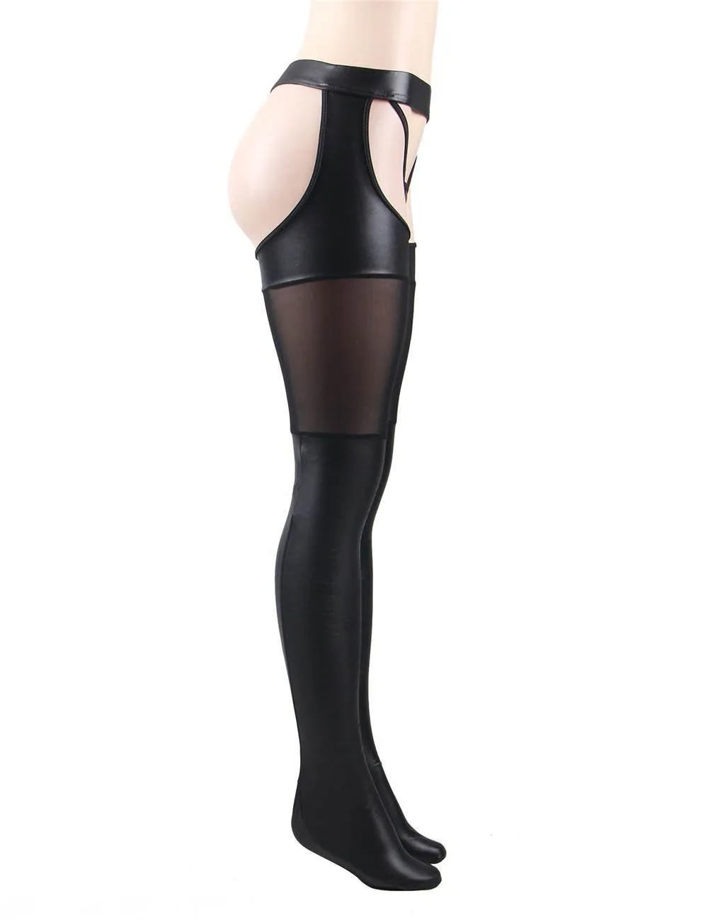 Black & Red Sexy Faux Leather Stockings
