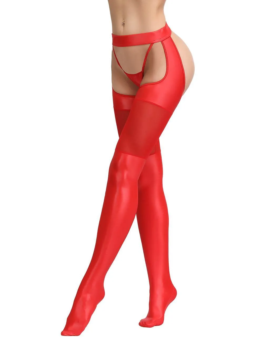 Black & Red Sexy Faux Leather Stockings
