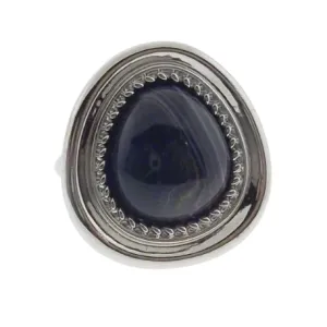 Black Faux Stone Silver Tone Ring Size 10