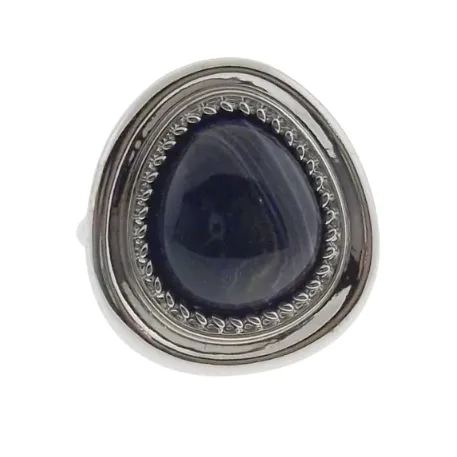 Black Faux Stone Silver Tone Ring Size 10