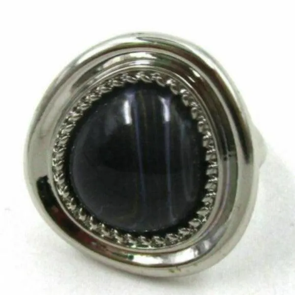 Black Faux Stone Silver Tone Ring Size 10