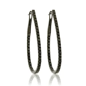Black Plated White Gold with Black Diamond Inside Out Hoop Earrings