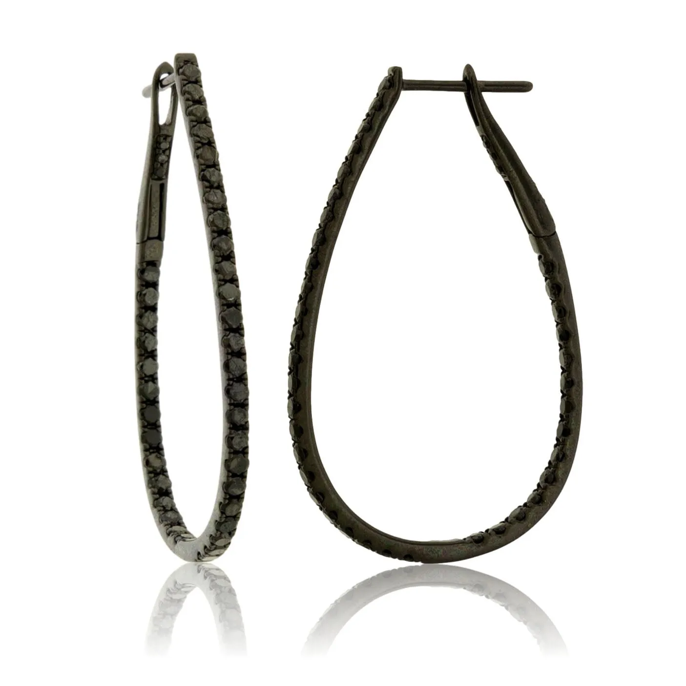 Black Plated White Gold with Black Diamond Inside Out Hoop Earrings