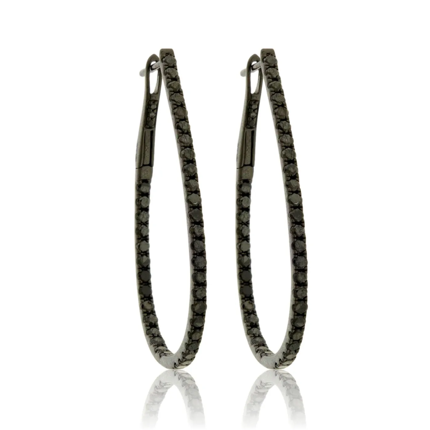 Black Plated White Gold with Black Diamond Inside Out Hoop Earrings