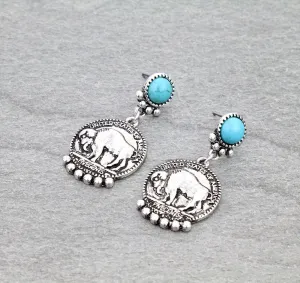 Blaine Stone Post Buffalo Coin Earrings - Turquoise