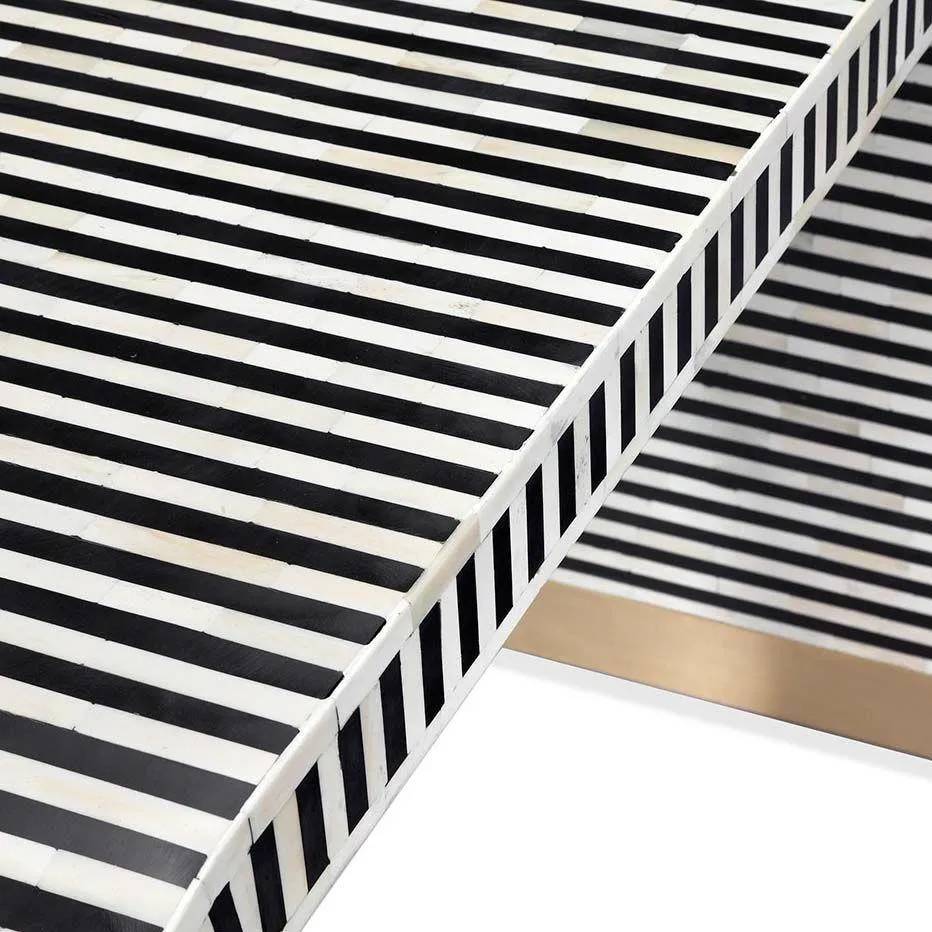 Bone Inlay Waterfall Console Table - Black and White