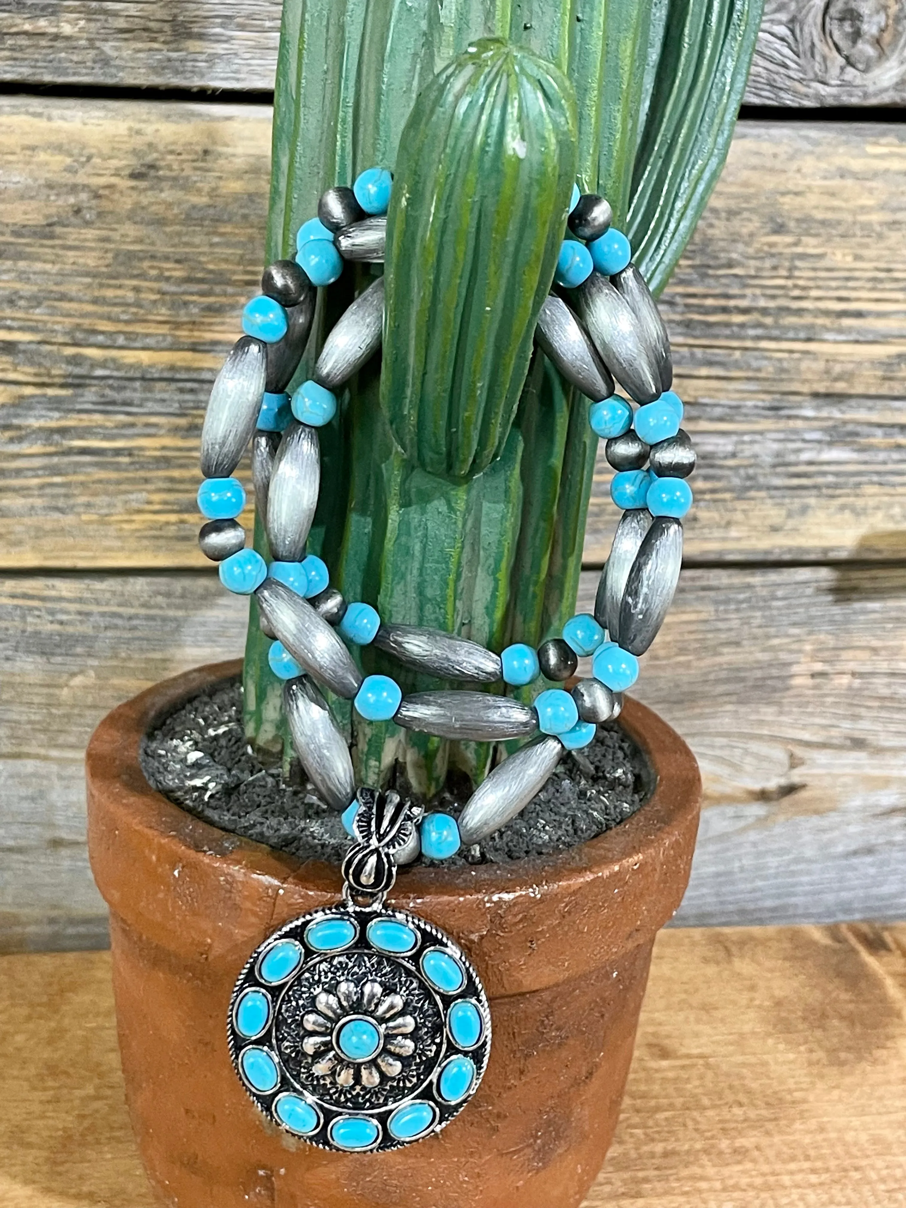 Bozeman 3 Strand Fashion Cylinder Navajo Bead Bracelet Set - Turquoise