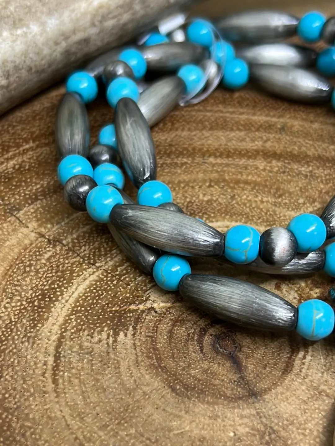 Bozeman 3 Strand Fashion Cylinder Navajo Bead Bracelet Set - Turquoise