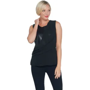 BROOKE SHIELDS Timeless Plus Asymmetrical Faux Leather Drape Front Top