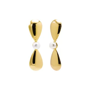 Brushed Double Teardrop X Pearl Drop Stud Earring
