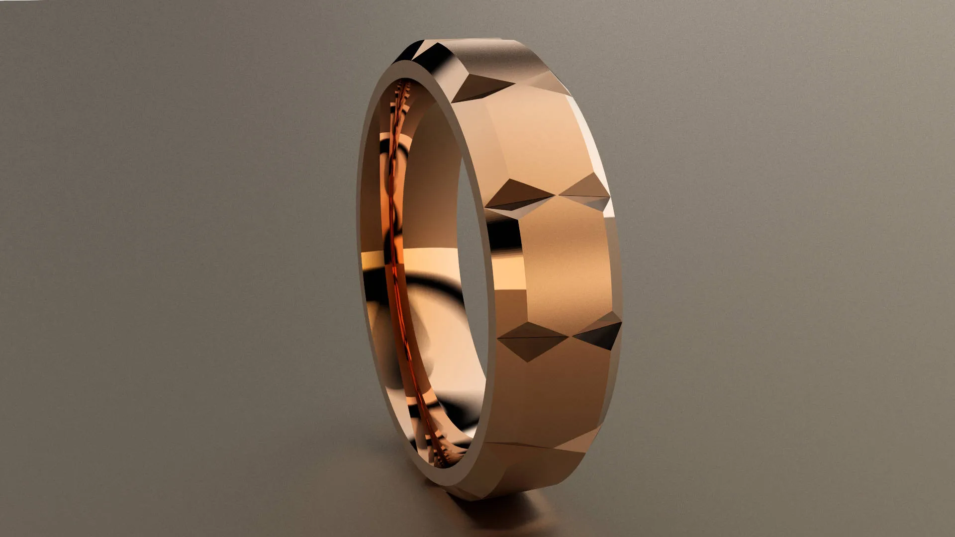 Brushed Rose Gold 6mm Beveled Edge and Faceted Wedding Band