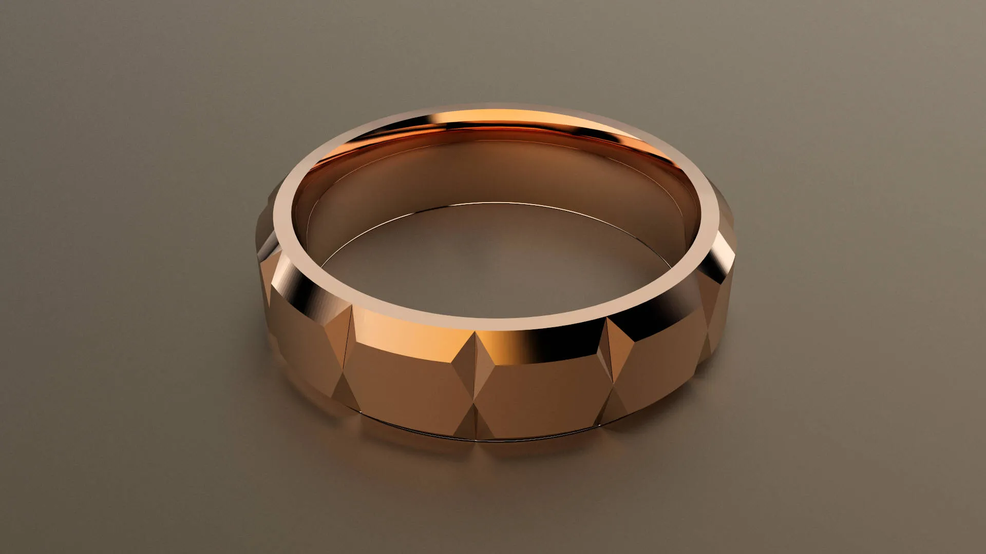 Brushed Rose Gold 6mm Beveled Edge and Faceted Wedding Band